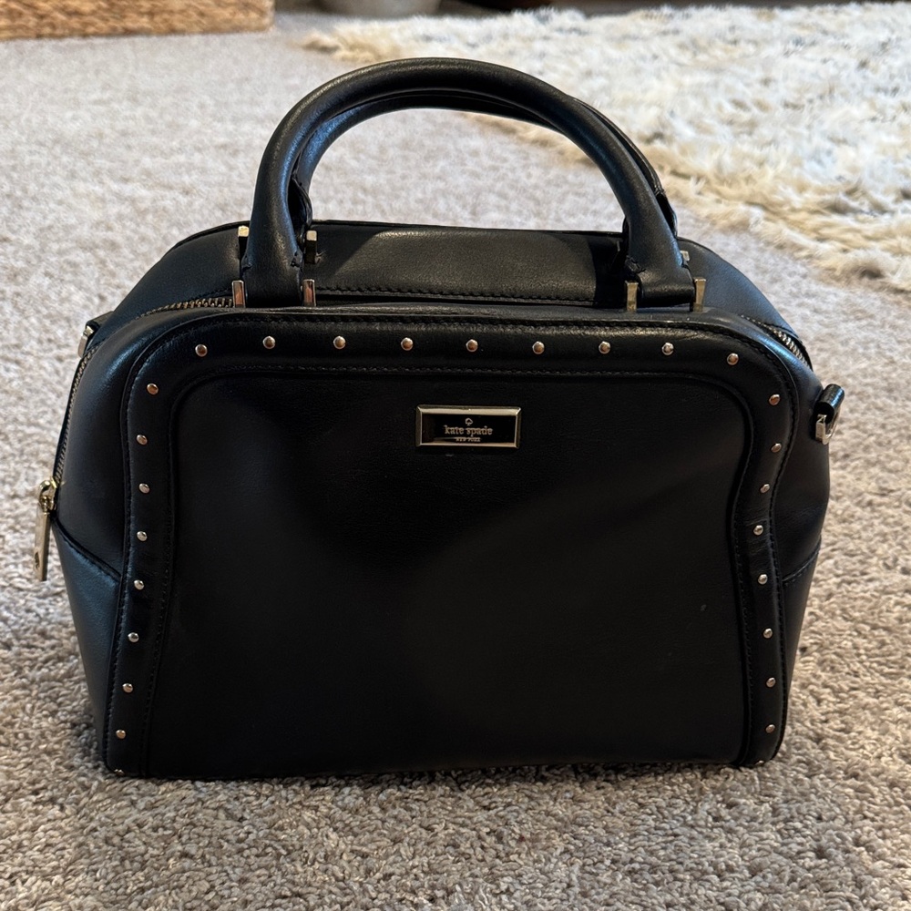 Kate Spade Black Gold Studded Bowling Bag Handbag